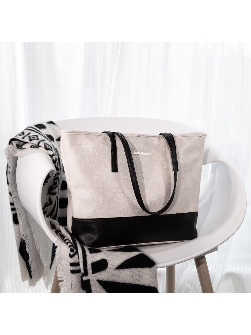 Women's White Vegan Leather Purse Ladies Shoulder Handbag West Tote Bags - Picture 4 of 6